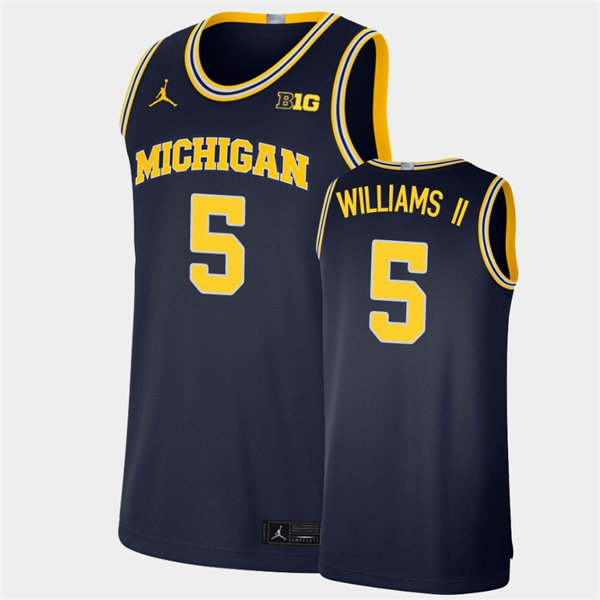 Mens Michigan Wolverines #5 Terrance Williams II Navy Jordan Brand College Basketball Game Jersey