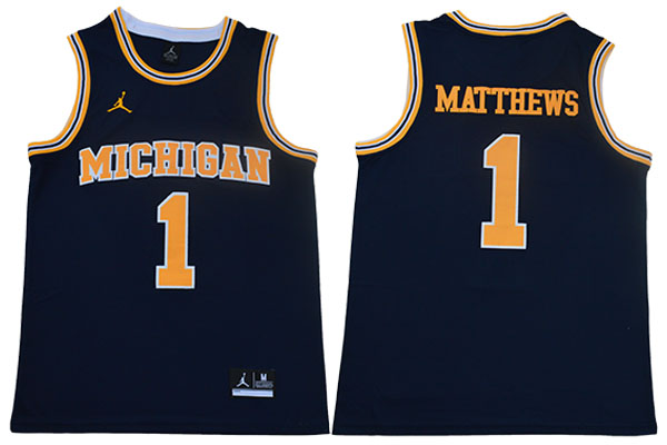 Mens Michigan Wolverines #1 Charles Matthews Navy Jordan Brand College Basketball Game Jersey