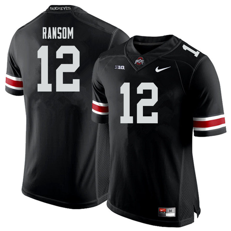 Mens #12 Lathan Ransom Ohio State Buckeyes Stitched Nike Black White College Football Game Jersey S-3XL  