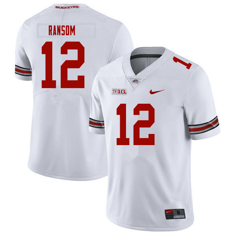 Mens #12 Lathan Ransom Ohio State Buckeyes Stitched Nike White College Football Game Jersey S-3XL  