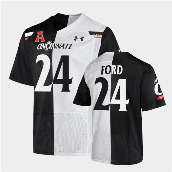 Mens Cincinnati Bearcats #24 Jerome Ford Under Armour Black White Split Edition College Football Jersey