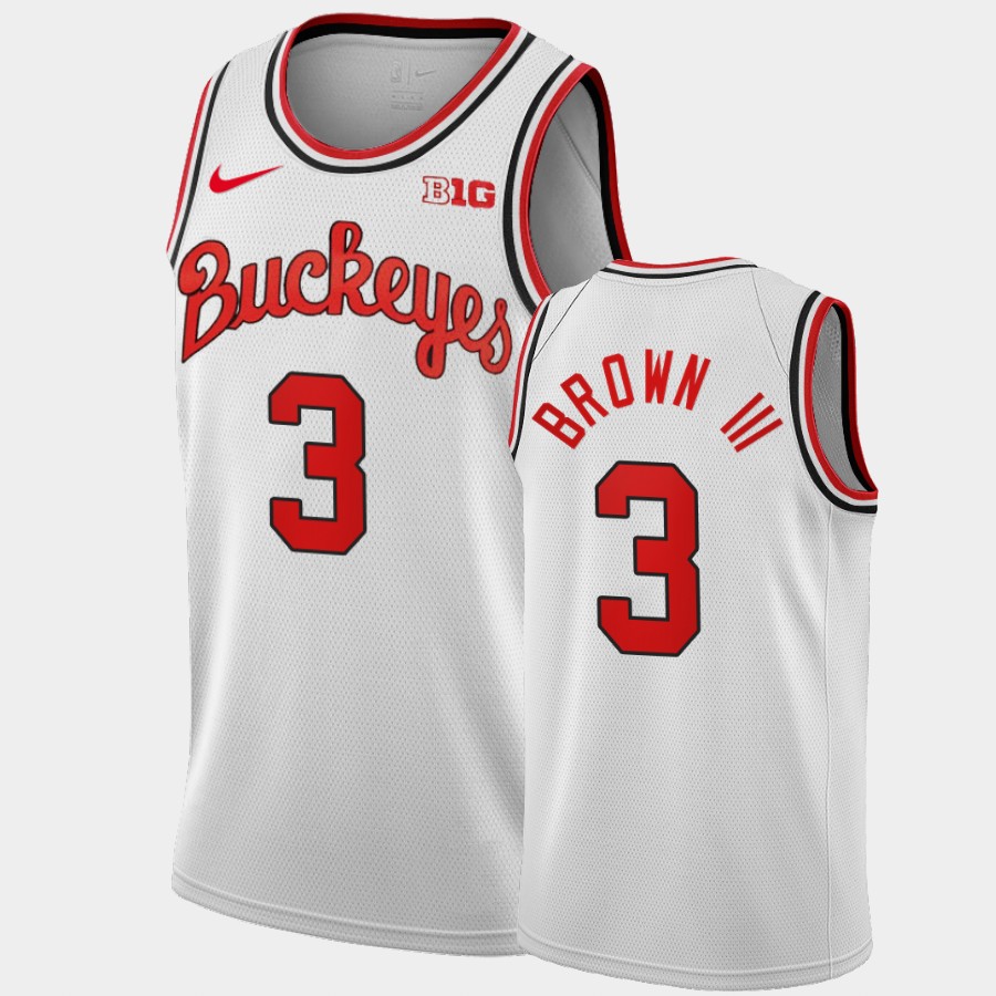 Men's #3 Eugene Brown III Ohio State Buckeyes Nike Home White 1980 Throwback Stitched College Basketball Jersey