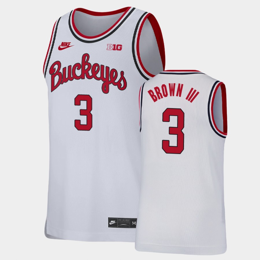 Men's #3 	Eugene Brown III Ohio State Buckeyes Nike White Stitched College Basketball Jersey