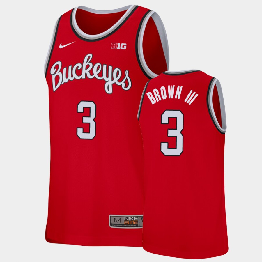 Men's #3 	Eugene Brown III Ohio State Buckeyes Nike Scarlet Round Neck Stitched College Basketball Jersey