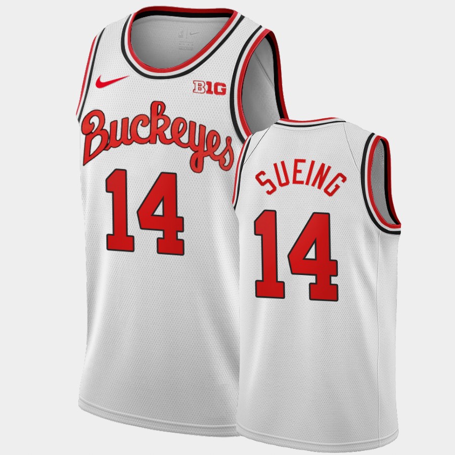 Men's #14 Justice Sueing Ohio State Buckeyes Nike Home White 1980 Throwback Stitched College Basketball Jersey