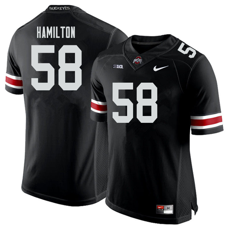 Mens #58 Ty Hamilton Ohio State Buckeyes Stitched Nike Black White College Football Game Jersey S-3XL