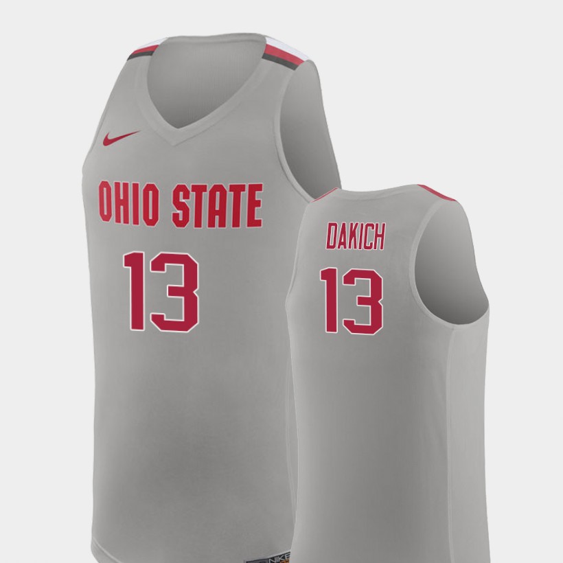 Men's #13 Andrew Dakich Ohio State Buckeyes Nike Pure Gray Stitched College Basketball Jersey