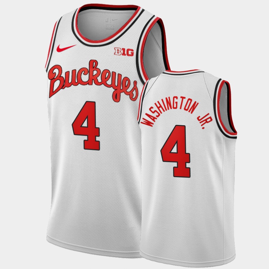 Men's #4 Duane Washington Jr. Ohio State Buckeyes Nike Home White 1980 Throwback Stitched College Basketball Jersey