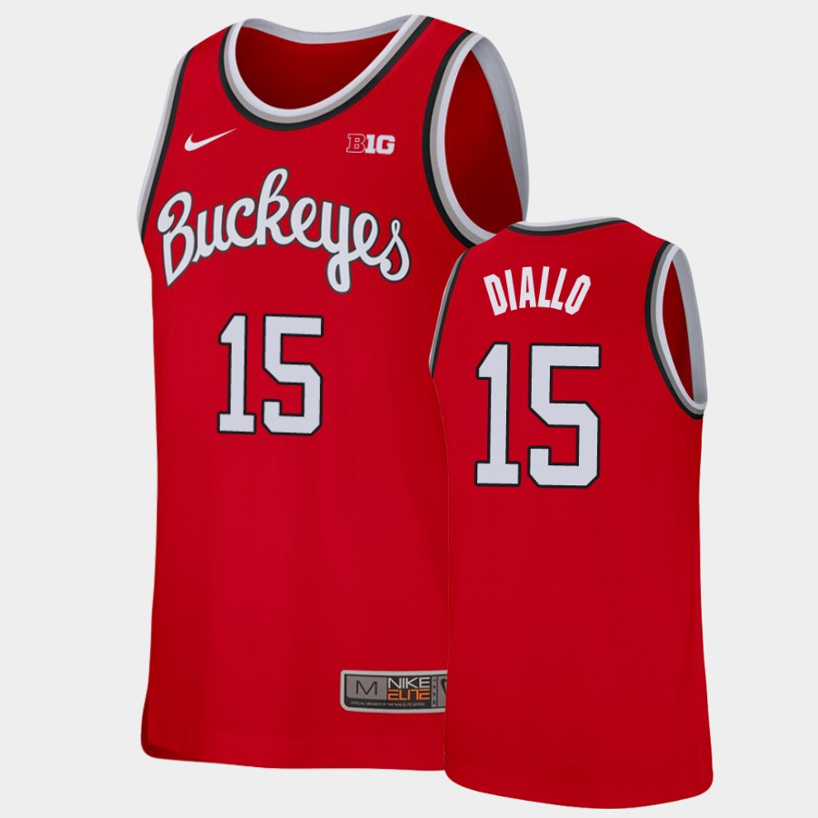 Men's #15 Ibrahima Diallo Ohio State Buckeyes Nike Scarlet Round Neck Stitched College Basketball Jersey