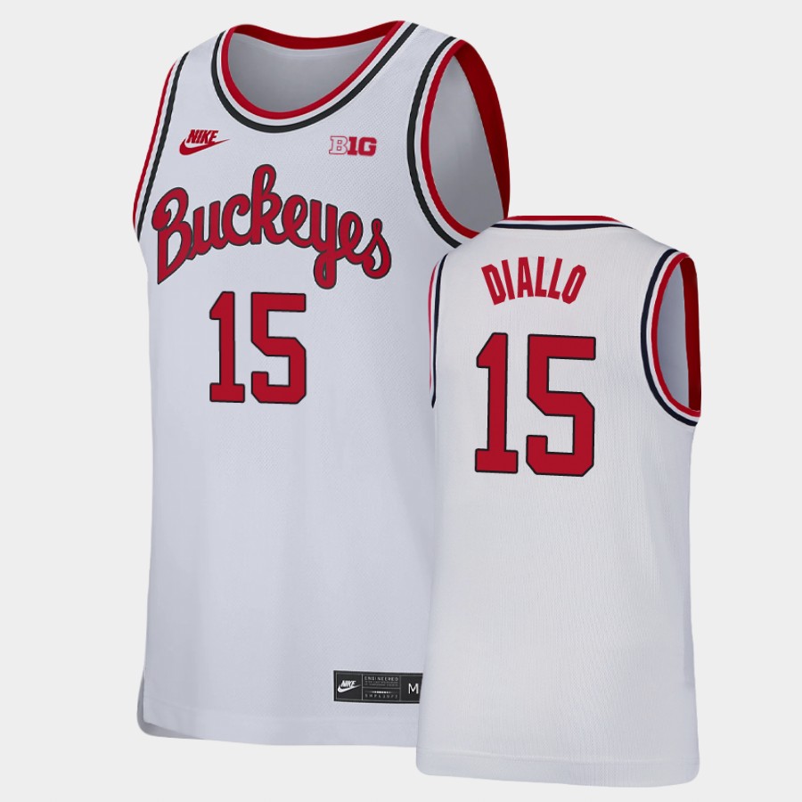 Men's #15 Ibrahima Diallo Ohio State Buckeyes Nike White Stitched College Basketball Jersey