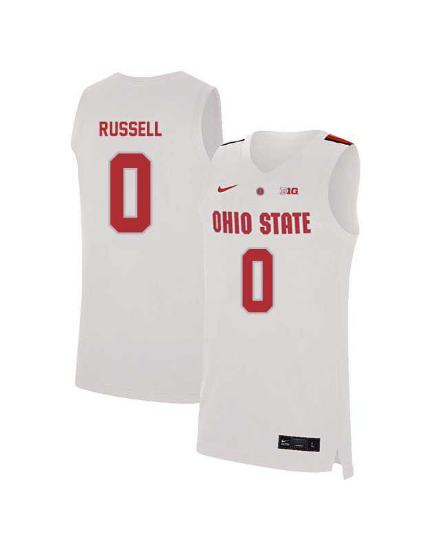 Men's #0 D'Angelo Russell Ohio State Buckeyes Elite Nike White Stitched College Basketball Jersey