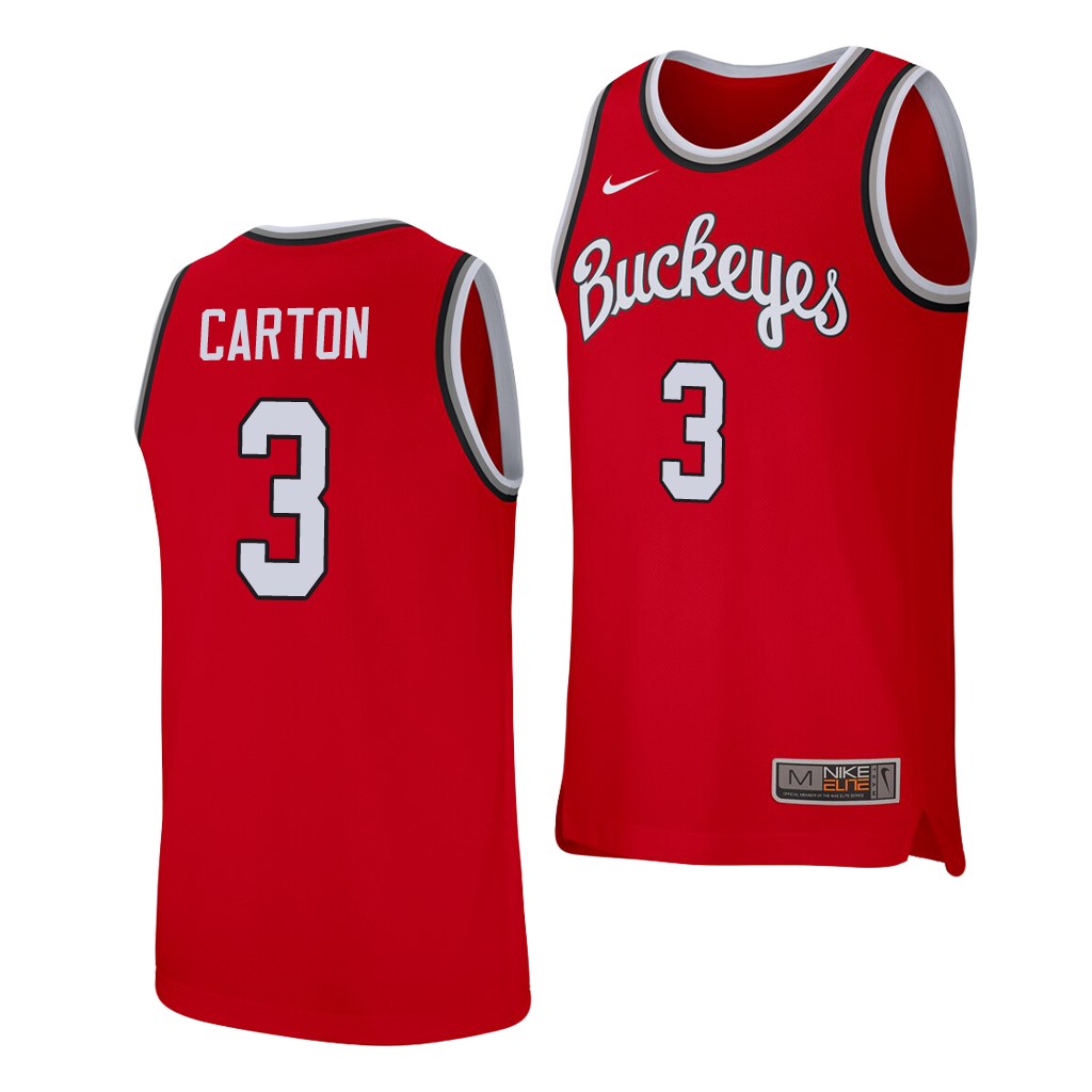 Men's #3 D.J. Carton Ohio State Buckeyes Elite Nike Scarlet Stitched College Basketball Jersey