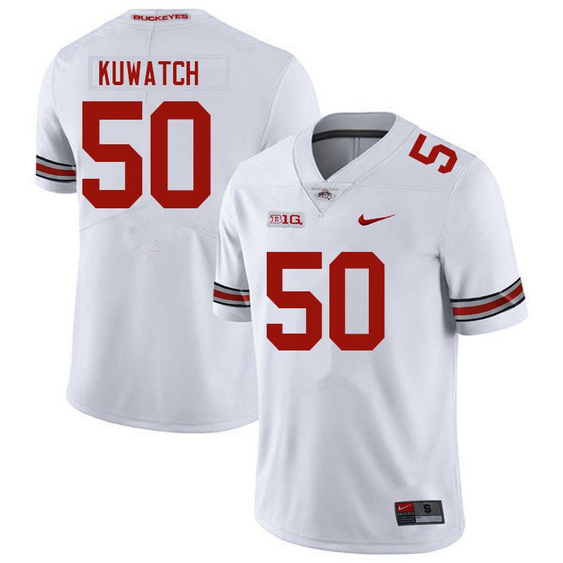 Mens #50 Jackson Kuwatch Ohio State Buckeyes Stitched Nike White College Football Game Jersey S-3XL