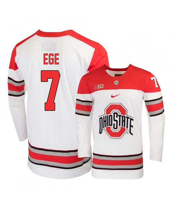 Men's #7 Wyatt Ege Ohio State Buckeyes Stitched Nike White Hockey Jersey
