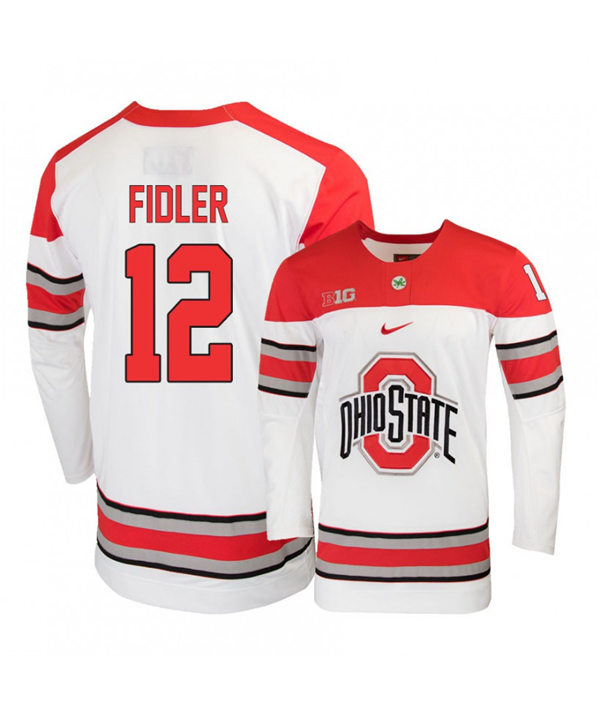 Men's #12 Miguel Fidler Ohio State Buckeyes Stitched Nike White Hockey Jersey