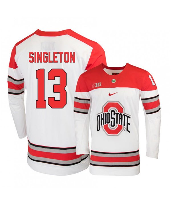 Men's #13 Tate Singleton Ohio State Buckeyes Stitched Nike White Hockey Jersey