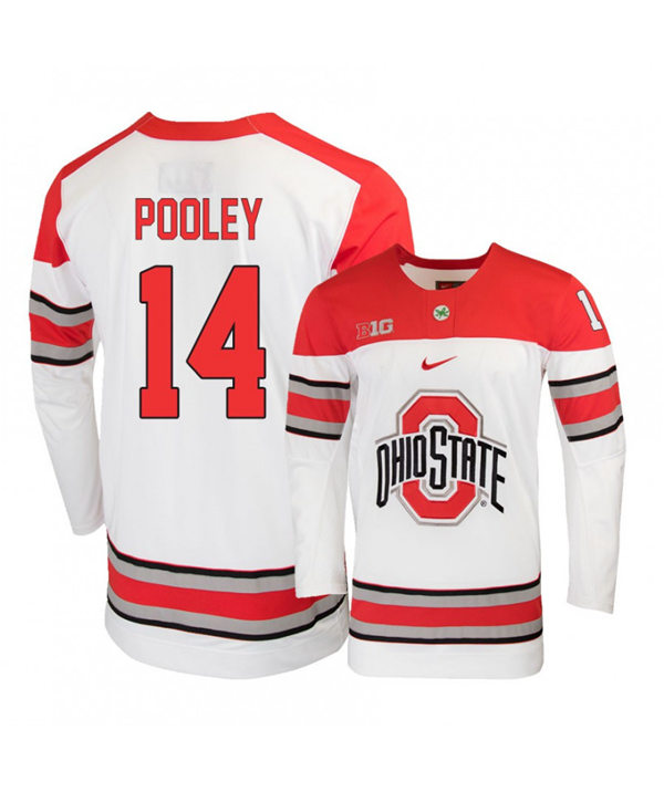 Men's #14 Austin Pooley Ohio State Buckeyes Stitched Nike White Hockey Jersey