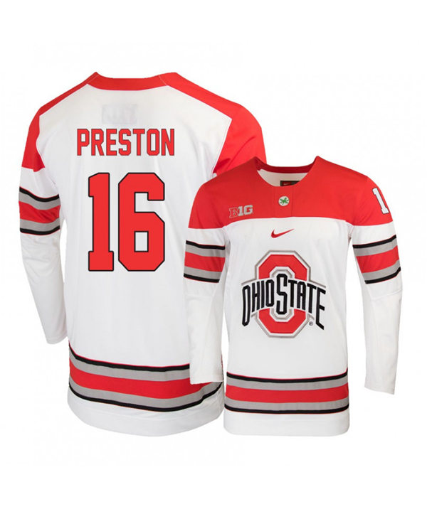 Men's #16 Quinn Preston Ohio State Buckeyes Stitched Nike White Hockey Jersey