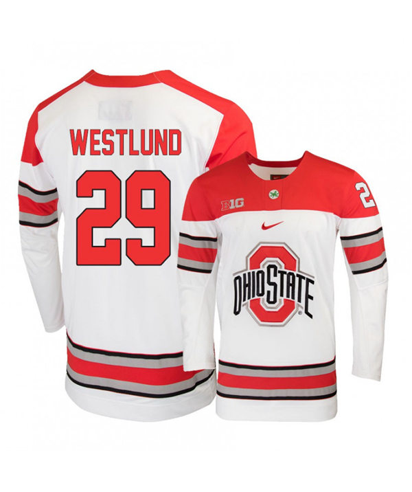 Men's #29 Gustaf Westlund Ohio State Buckeyes Stitched Nike White Hockey Jersey