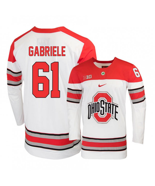 Men's #61 Grant Gabriele Ohio State Buckeyes Stitched Nike White Hockey Jersey
