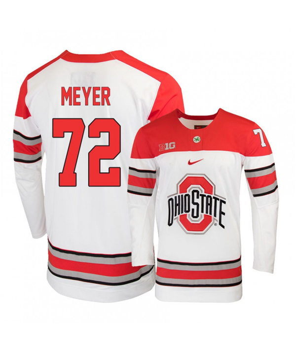 Men's #72 Carson Meyer Ohio State Buckeyes Stitched Nike White Hockey Jersey