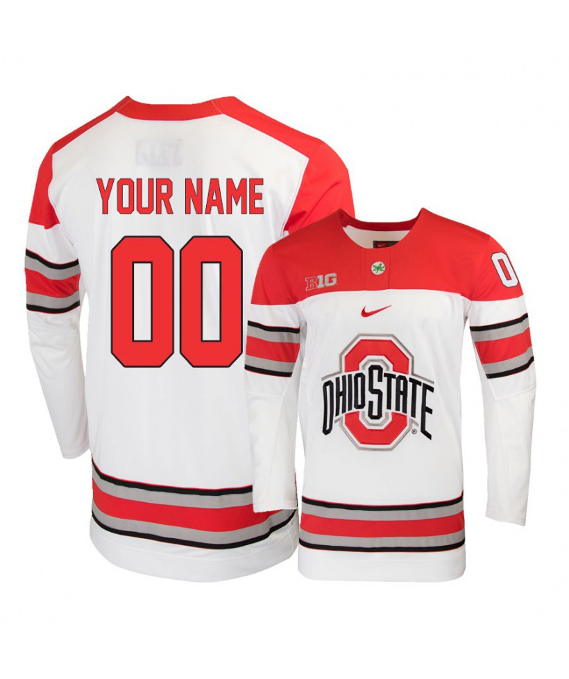 Men's Custom Ohio State Buckeyes Stitched Nike White Hockey Jersey
