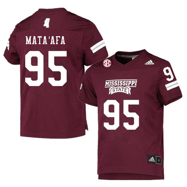 Mens Mississippi State Bulldogs #95 Matai Mata'afa adidas Maroon College Football Game Jersey