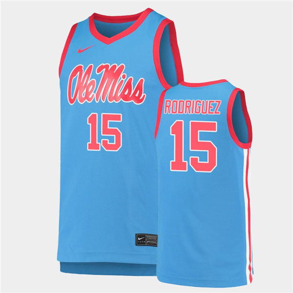 Mens Ole Miss Rebels #15 Luis Rodriguez Nike Powder Blue College Basketball Game Jersey
