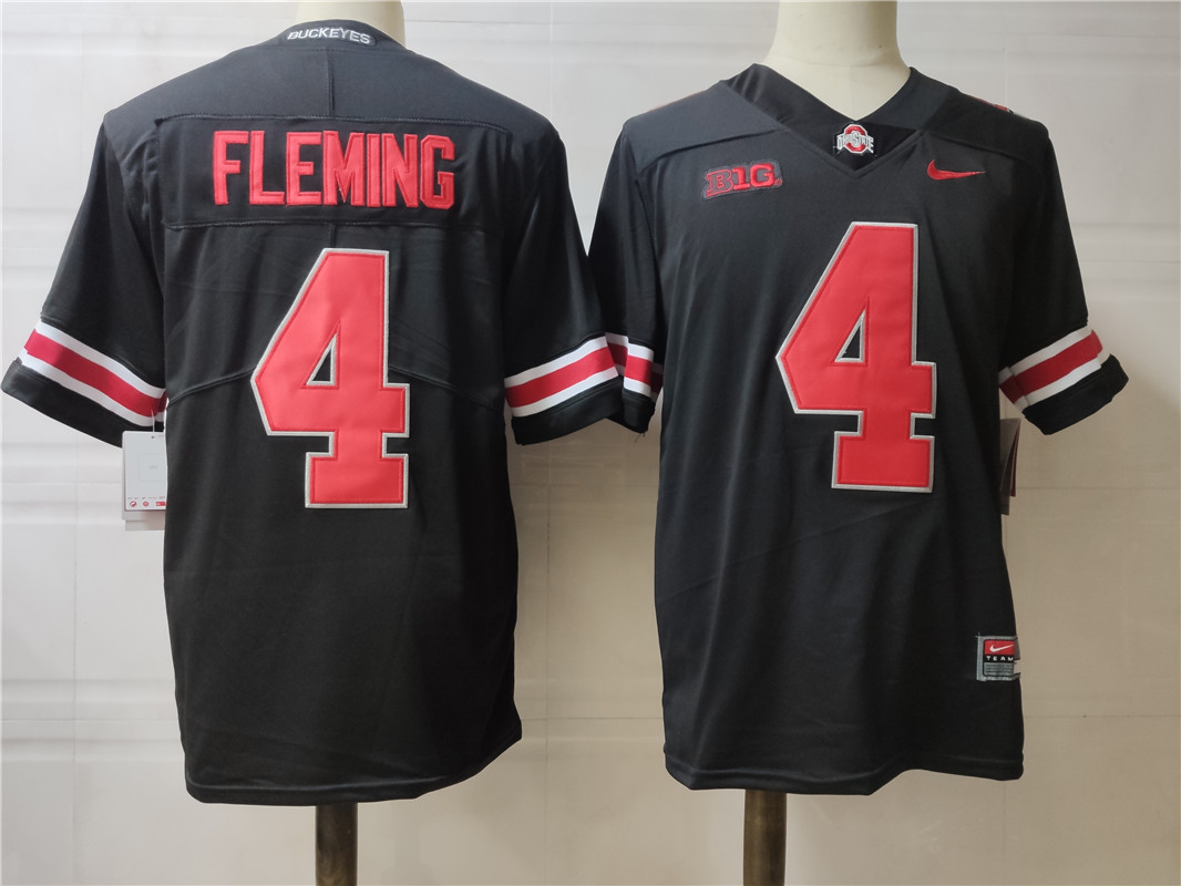 Mens #4 Julian Fleming Ohio State Buckeyes Stitched Nike Blackout College Football Game Jersey S-3XL