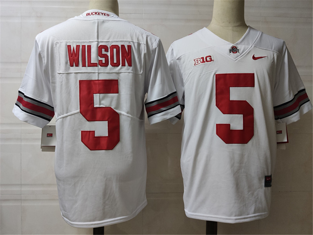 Mens #5 Garrett Wilson Ohio State Buckeyes Stitched Nike White College Football Game Jersey S-3XL