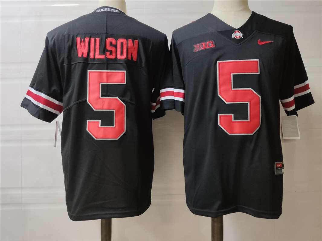 Mens #5 Garrett Wilson Ohio State Buckeyes Stitched Nike Blackout College Football Game Jersey S-3XL