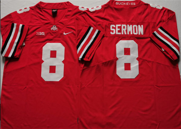 Mens #8 Trey Sermon Ohio State Buckeyes Stitched Nike Scarlet College Football Game Jersey S-3XL