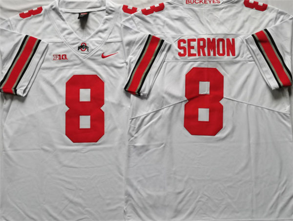 Mens #8 Trey Sermon Ohio State Buckeyes Stitched Nike White College Football Game Jersey S-3XL