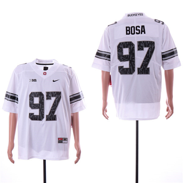 Mens #97 Nick Bosa Ohio State Buckeyes Stitched Nike White Black College Football Game Jersey S-3XL