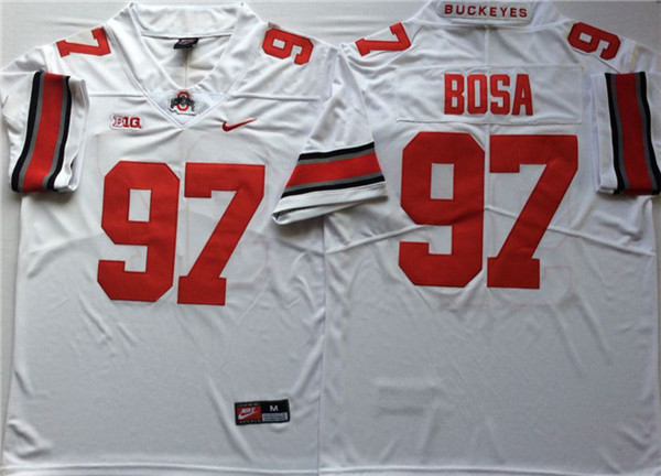 Mens #97 Nick Bosa Ohio State Buckeyes Stitched Nike White College Football Game Jersey S-3XL