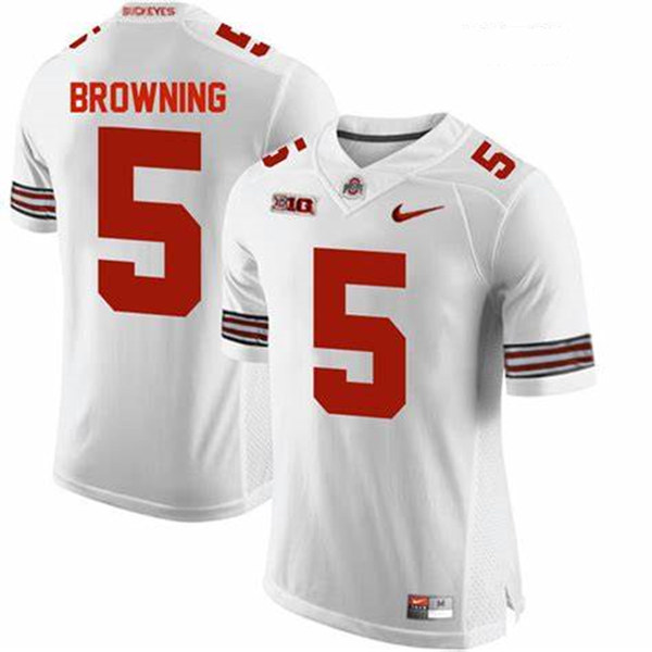Mens #5 Baron Browning Ohio State Buckeyes Stitched Nike White College Football Game Jersey S-3XL