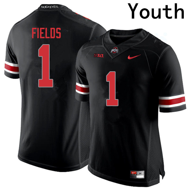 Youths #1 Justin Fields Ohio State Buckeyes Stitched Nike Blackout College Football Game Jersey S-3XL