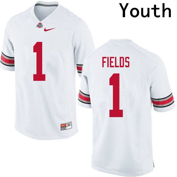 Youths #1 Justin Fields Ohio State Buckeyes Stitched Nike White College Football Game Jersey S-3XL
