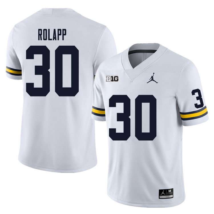 Mens Michigan Wolverines #30 Will Rolapp White Jordan Brand College Football Game Jersey