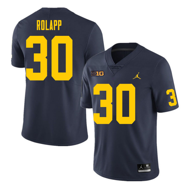 Mens Michigan Wolverines #30 Will Rolapp Navy Jordan Brand College Football Game Jersey