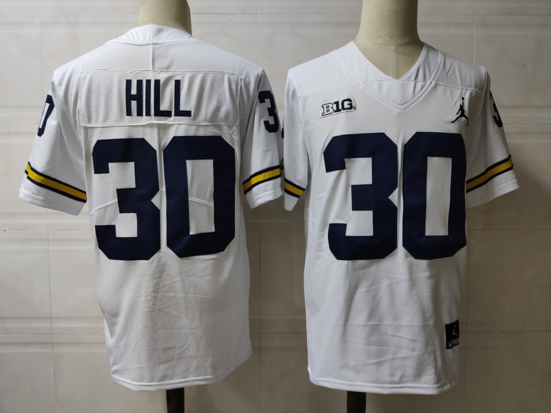 Mens NCAA Michigan Wolverines #30 Daxton Hill Brand Jordan White Stitched College Football Jersey Mens NCAA Michigan Wolverines #30 Daxton Hill Brand Jordan White Stitched College Football Jersey