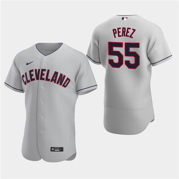 Men's Cleveland Indians #55 Roberto Perez Gray Road Authentic Jersey