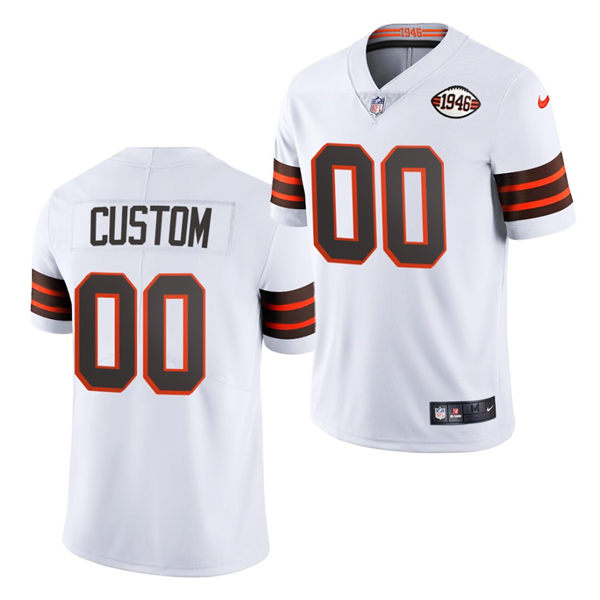 Men's Custom Browns White 75th Anniversary Nike Vapor Limited Throwback Jersey