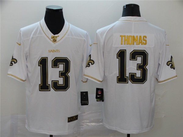 Men's #13 Michael Thomas New Orleans Saints Stitched White Gold Retro Football Jersey