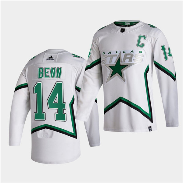 Men Dallas Stars #14 Jamie Benn adidas White 2021 Reverse Retro Jersey
