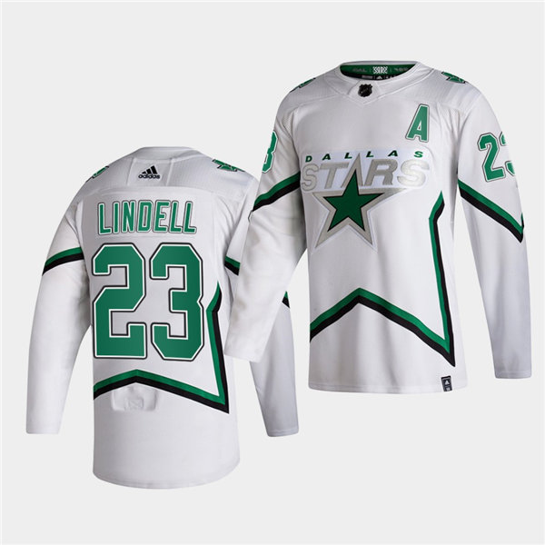 Men Dallas Stars #23 Esa Lindell adidas White 2021 Reverse Retro Jersey
