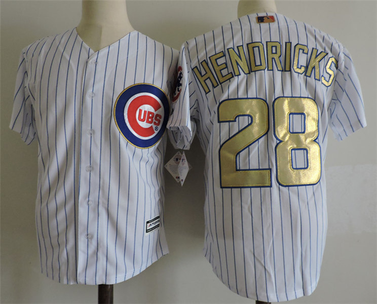 Mens Chicago Cubs #28 Kyle Hendricks Majestic White 2017 Gold Program Cool Base Player Jersey