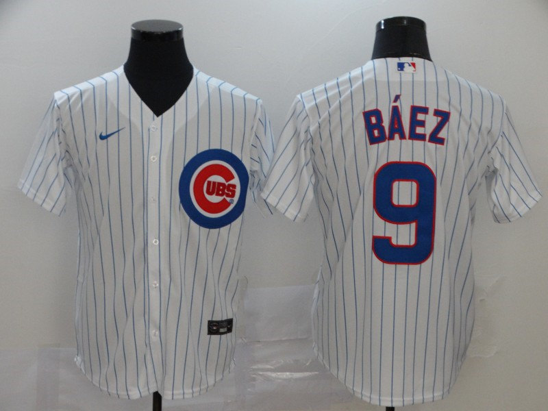 Mens Chicago Cubs #9 Javier Baez Nike White Cool Base Player Baseball Jersey