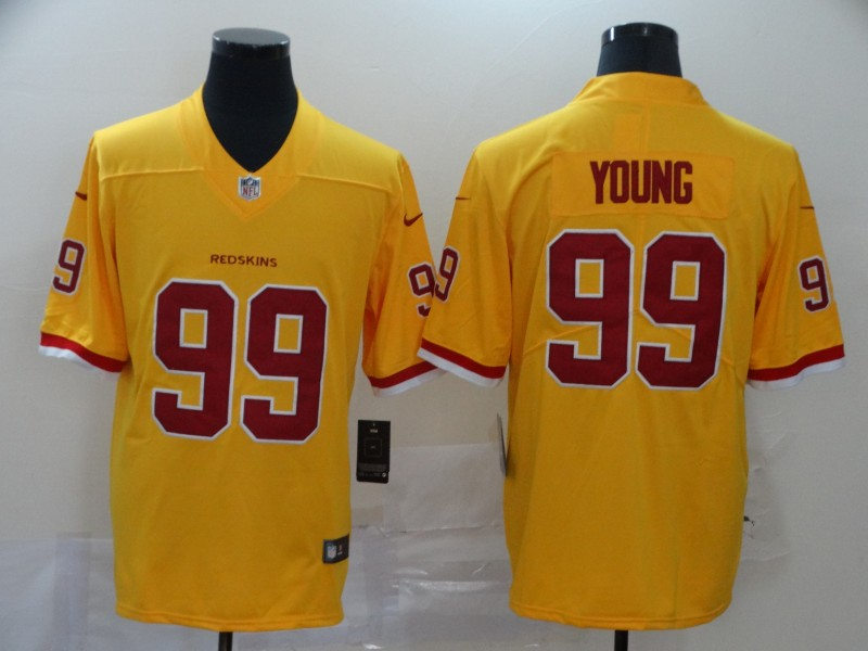Mens #99 Chase Young Washington Football Team Stitched Nike Gold Color Rush Football Jersey