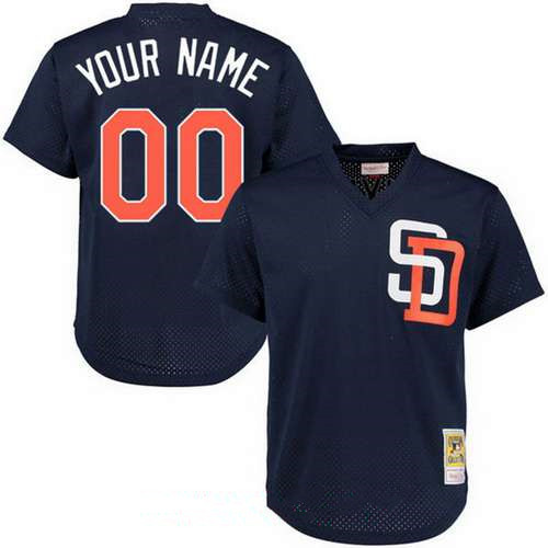 Mens Youth San Diego Padres Navy Blue Mesh Batting Practice Throwback Majestic Cooperstown Collection Custom Baseball Jersey